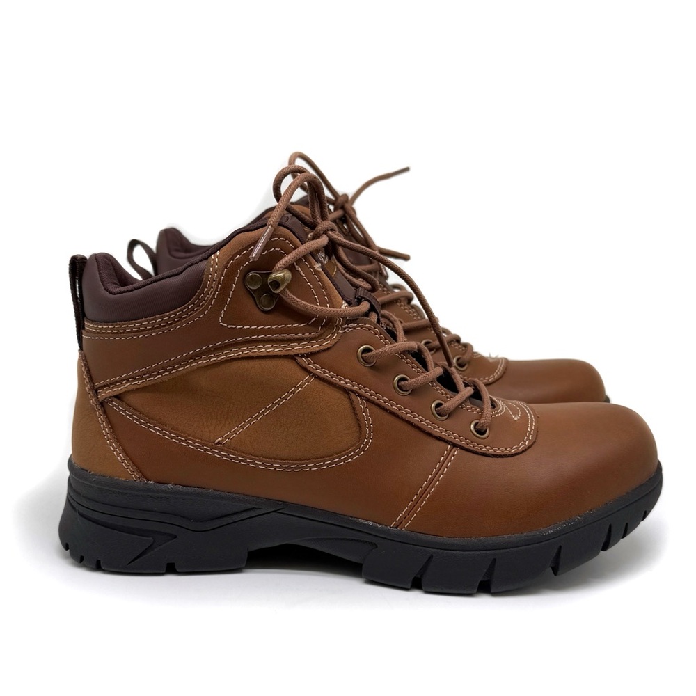 Easy Works by Easy Street Kayla Faux Leather Brown Lace Up Boots Size 7.5